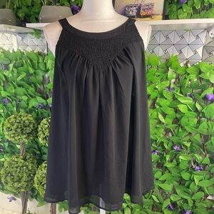 NWT Size 1 Chiffon Smocked Goddess Neck Tank Black